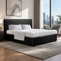 Modern Queen Size Gas Lift Storage Bed Frame in Black