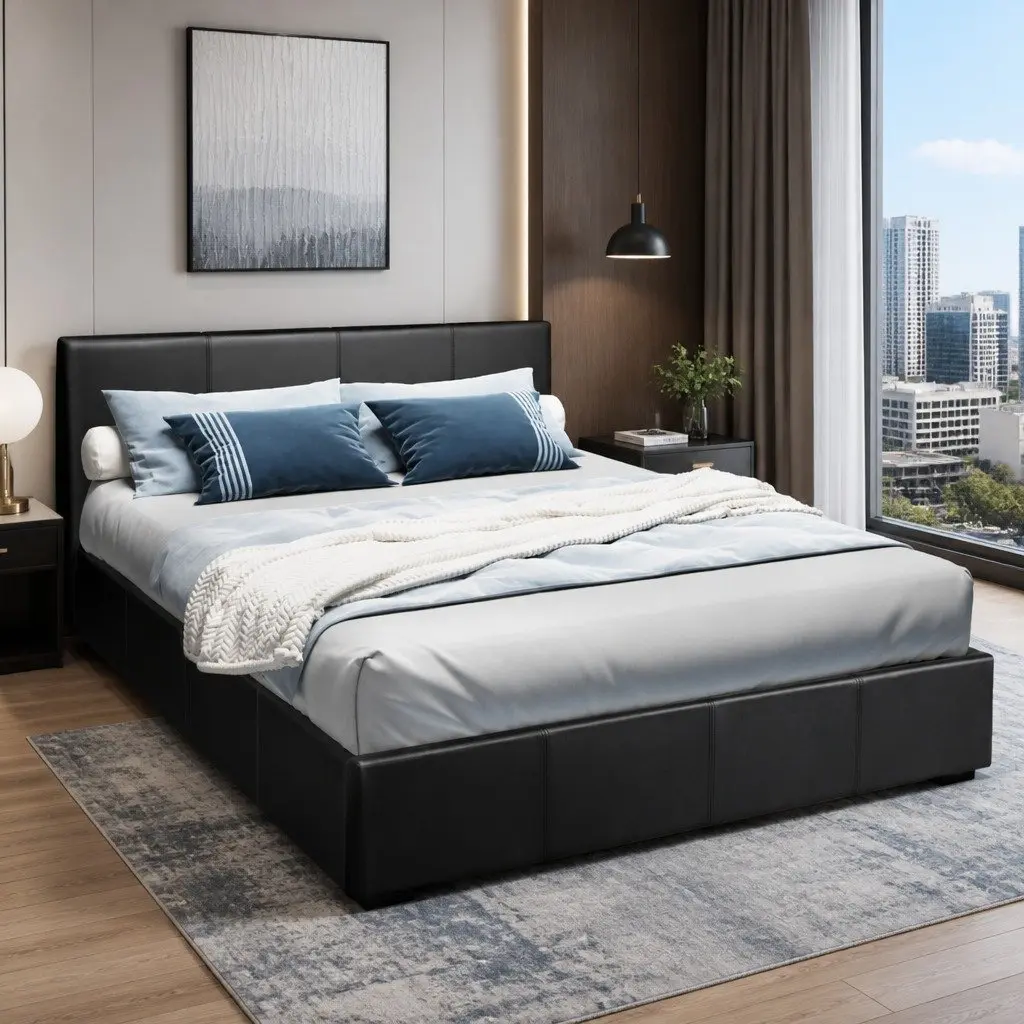 Queen Size Gas Lift Storage Bed Frame in Black