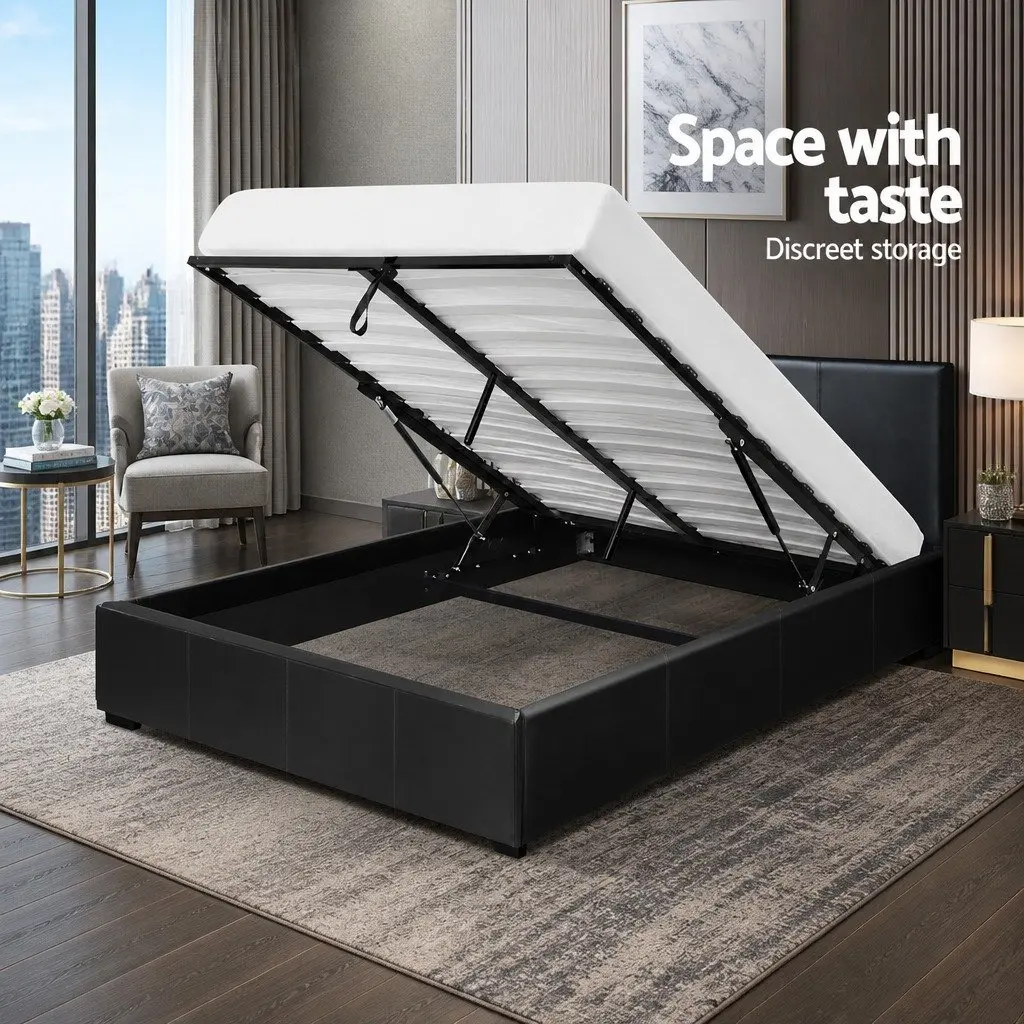 Queen Size Gas Lift Storage Bed Frame in Black