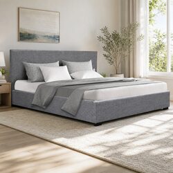 Grey Queen Size Gas Lift Bed Frame with Storage