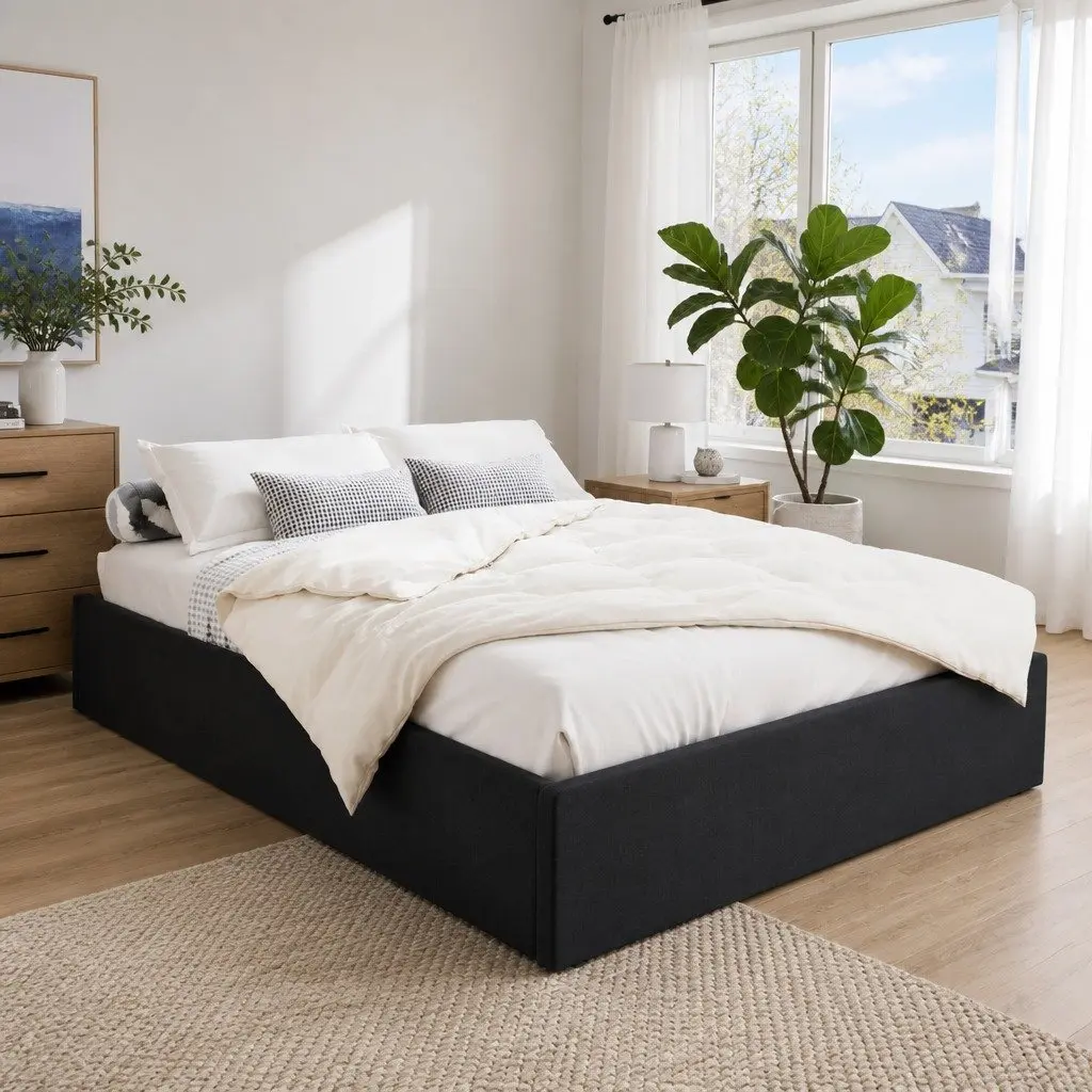 Charcoal Gas Lift Bed Frame with Storage for Double Mattress