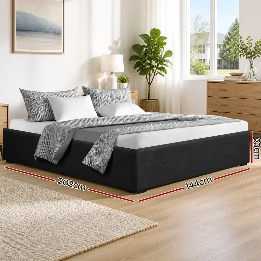 Charcoal Gas Lift Bed Frame with Storage for Double Mattress