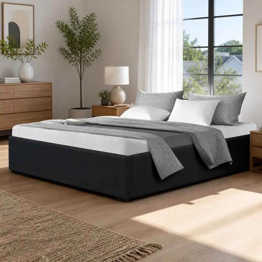 Charcoal Gas Lift Bed Frame with Storage for Double Mattress