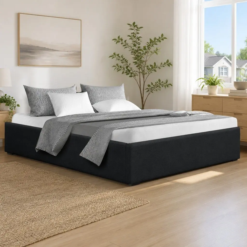 Charcoal Gas Lift Bed Frame with Storage for Double Mattress
