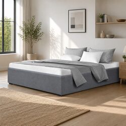 Queen Size Grey Wooden Double Bed Frame with Storage