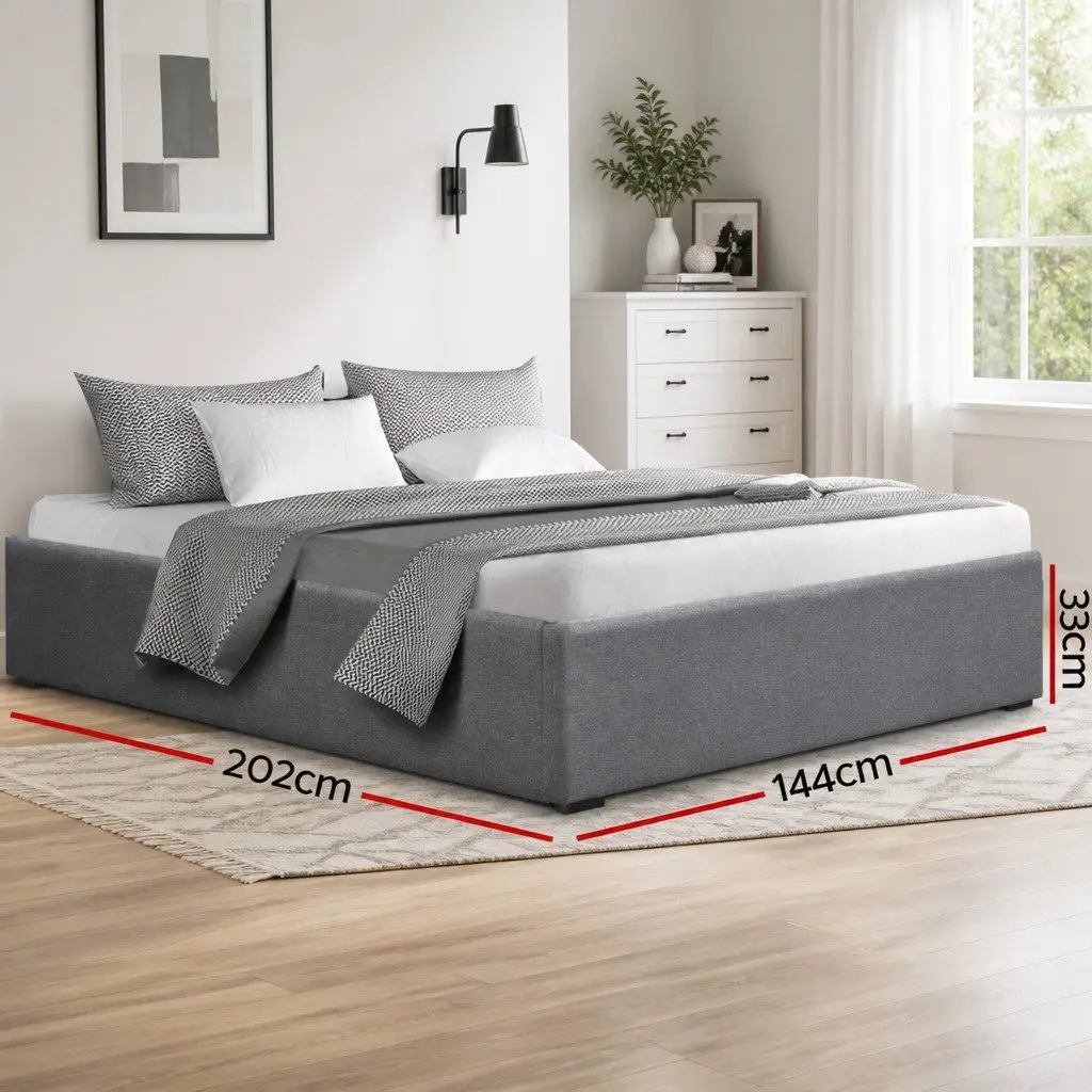 Queen Size Grey Wooden Double Bed Frame with Storage