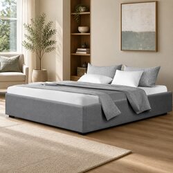Grey Upholstered King Size Gas Lift Storage Bed Frame