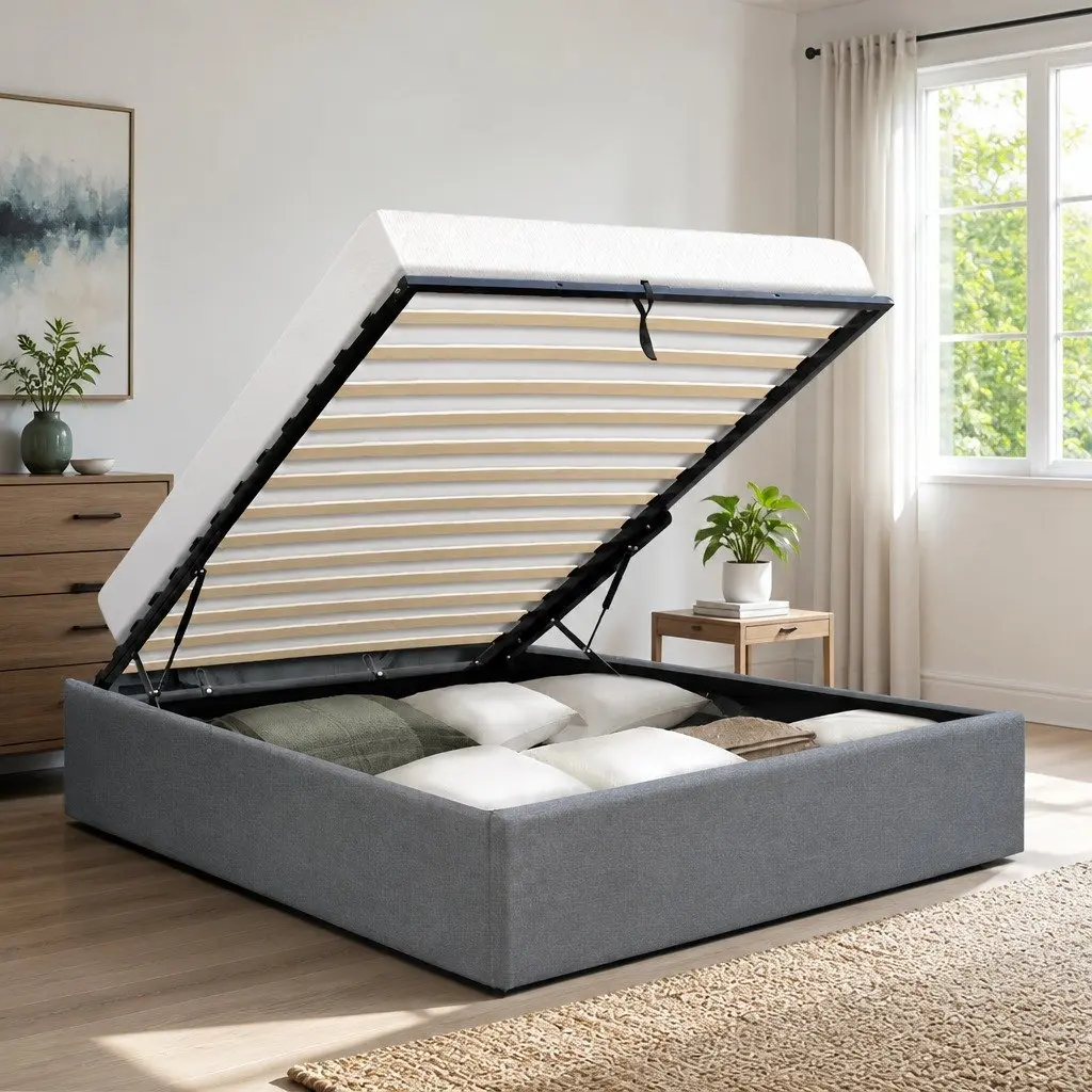 Grey King Single Gas Lift Bed Frame with Storage