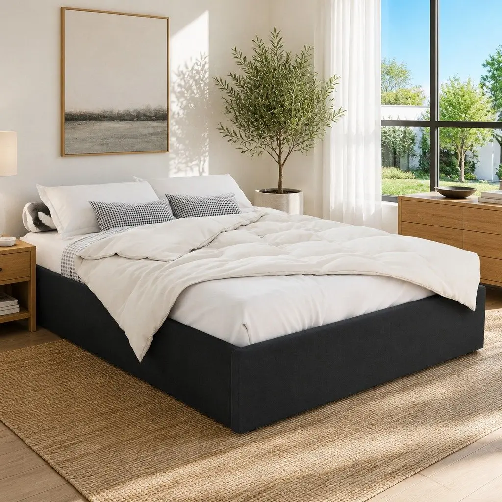 Charcoal Upholstered Gas Lift Queen Bed Frame with Storage