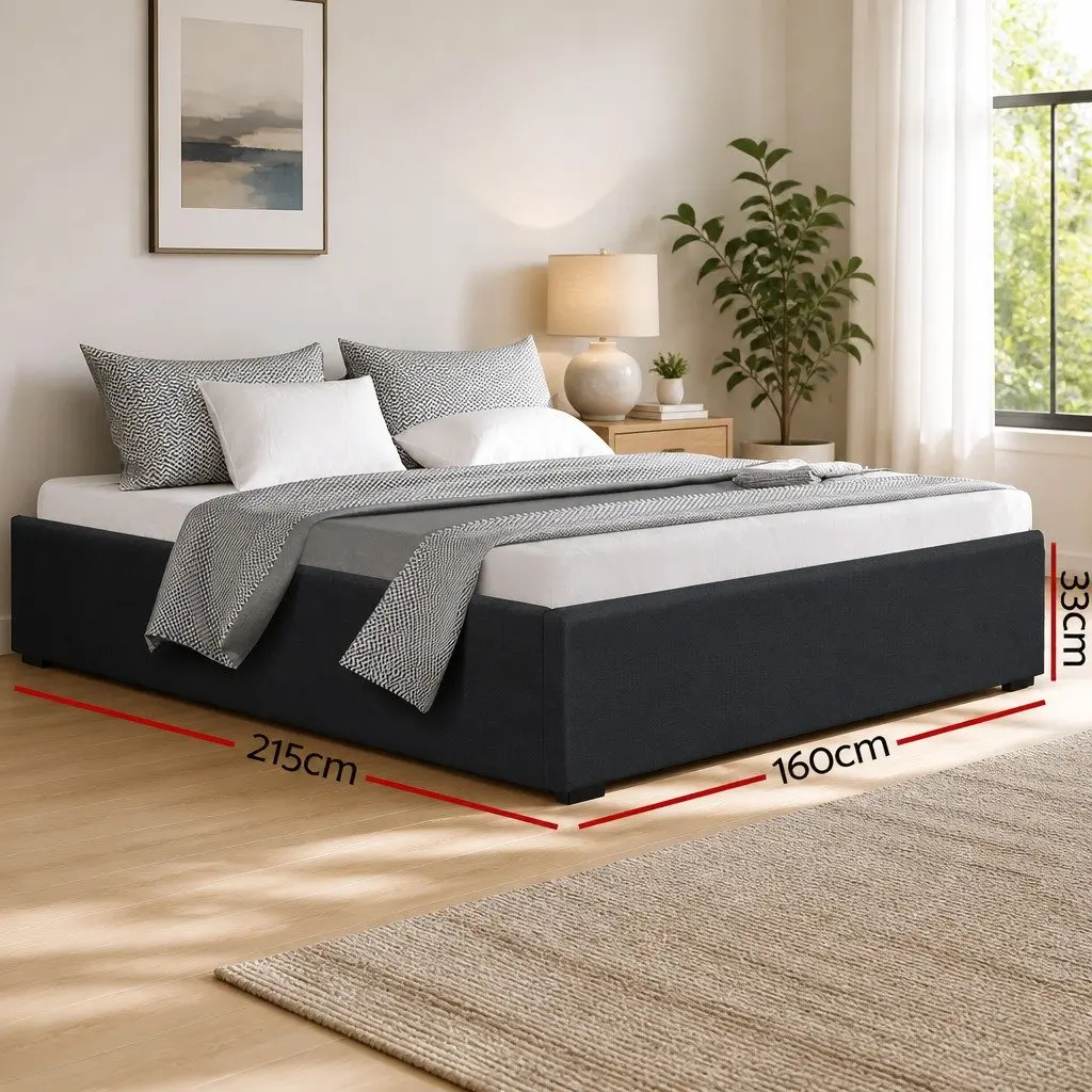 Charcoal Upholstered Gas Lift Queen Bed Frame with Storage