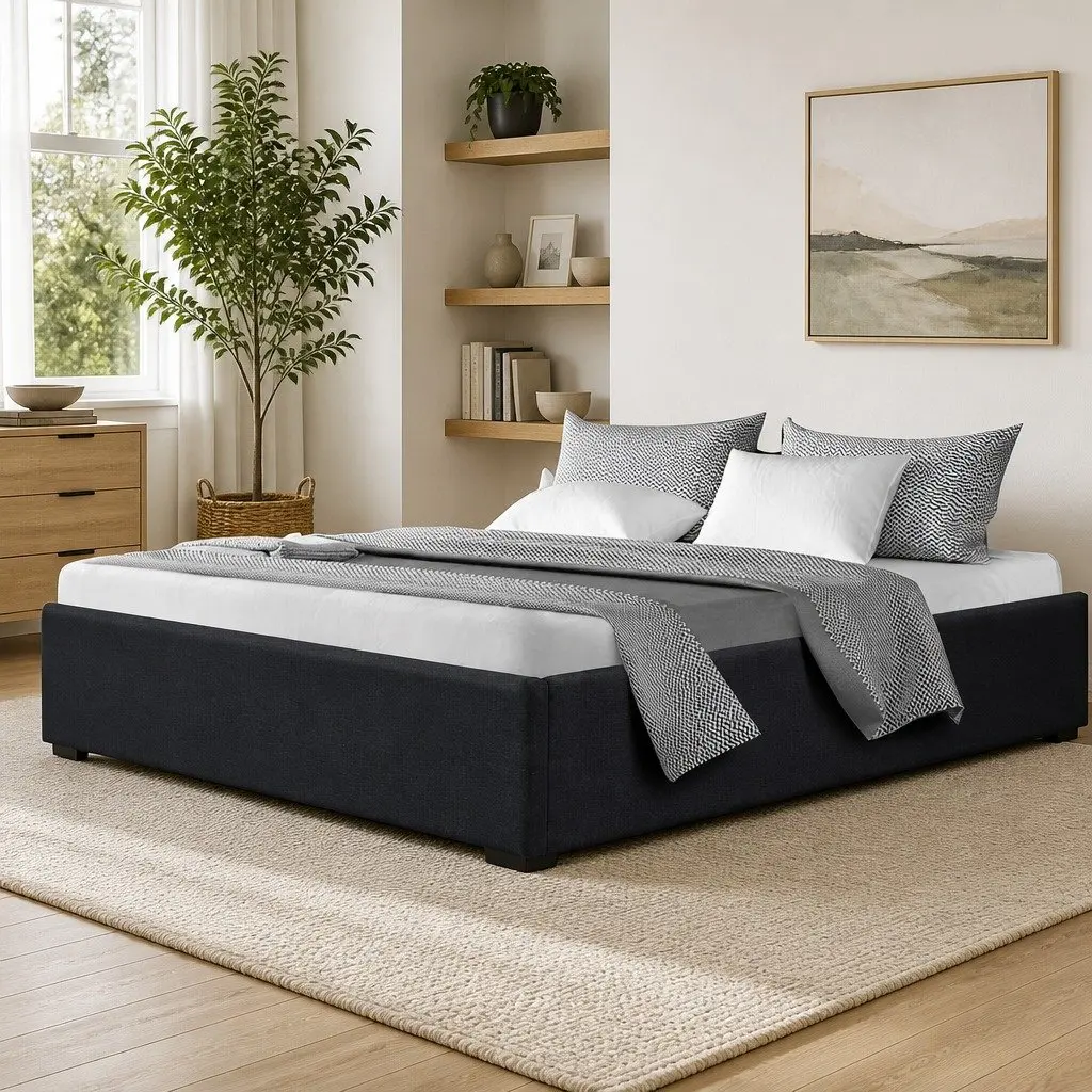 Charcoal Upholstered Gas Lift Queen Bed Frame with Storage