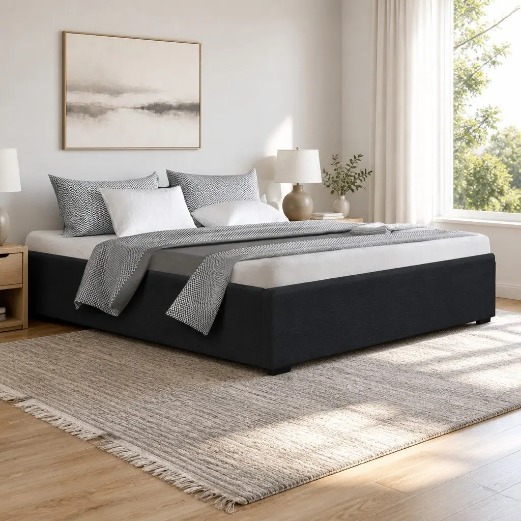 Charcoal Upholstered Gas Lift Queen Bed Frame with Storage