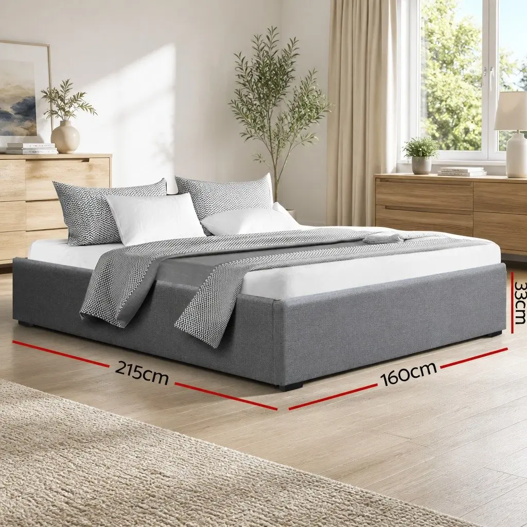 Queen Size Grey Gas Lift Bed Frame with Storage