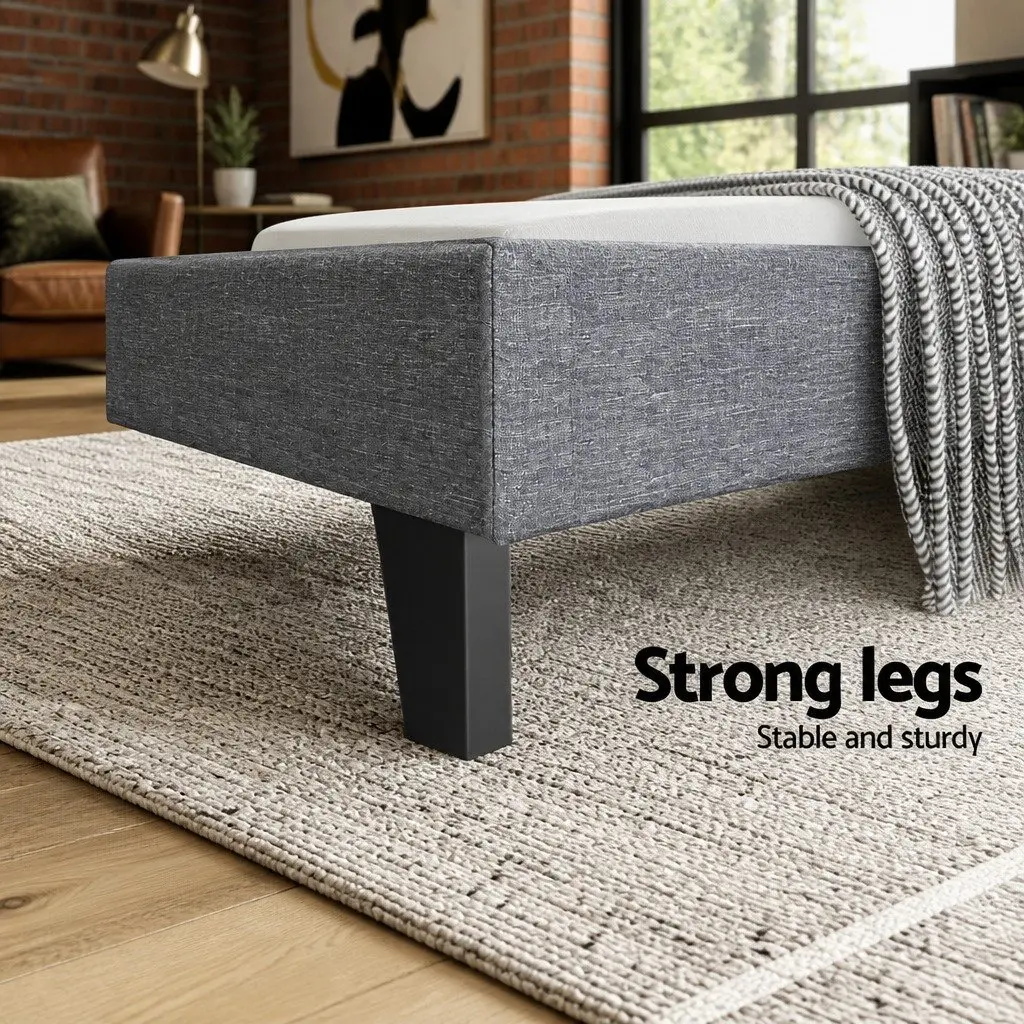 Grey Upholstered Queen Size Bed Frame with Padded Headboard