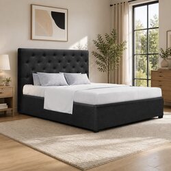 Double Size Gas Lift Bed Frame with Storage and Charcoal Headboard