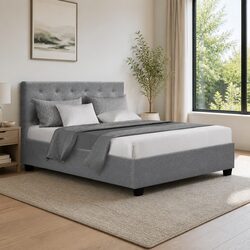 Grey Upholstered Double Gas Lift Bed Frame with Storage