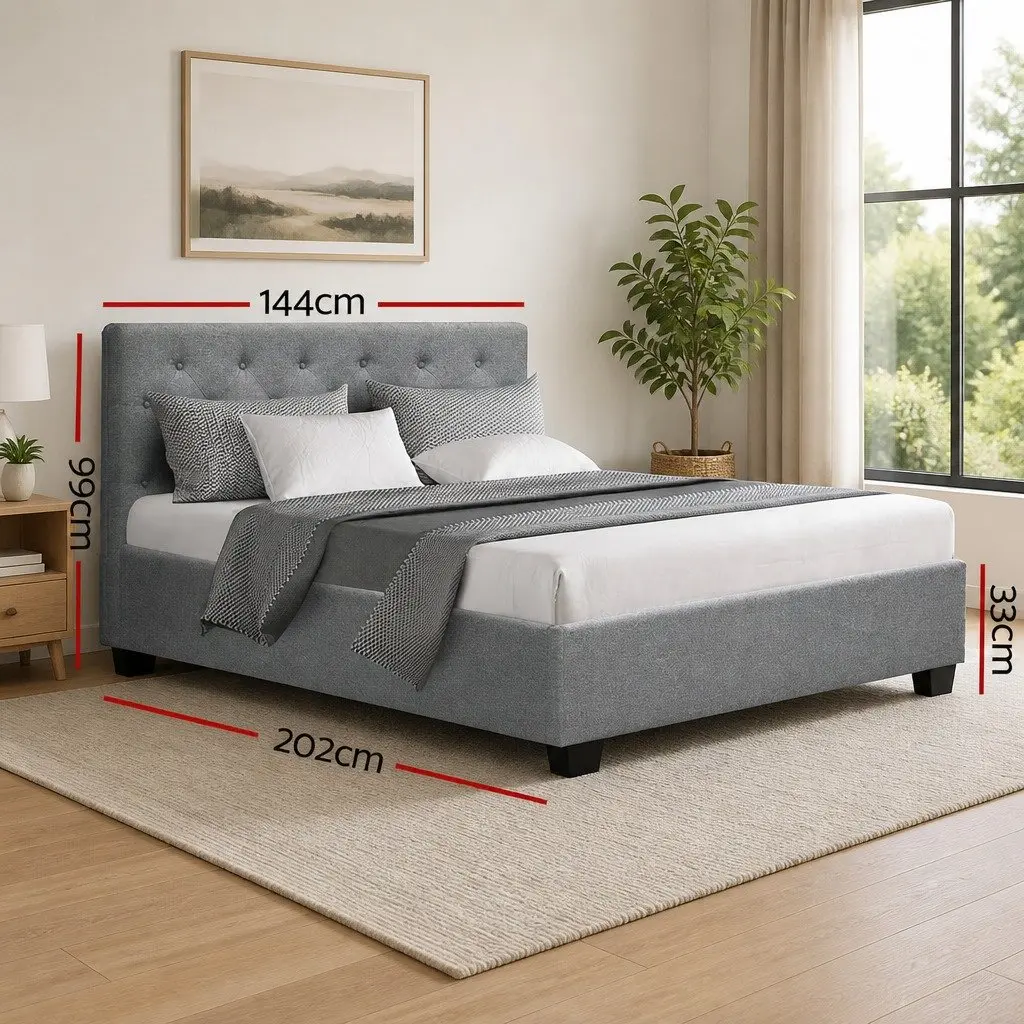 Grey Upholstered Double Gas Lift Bed Frame with Storage