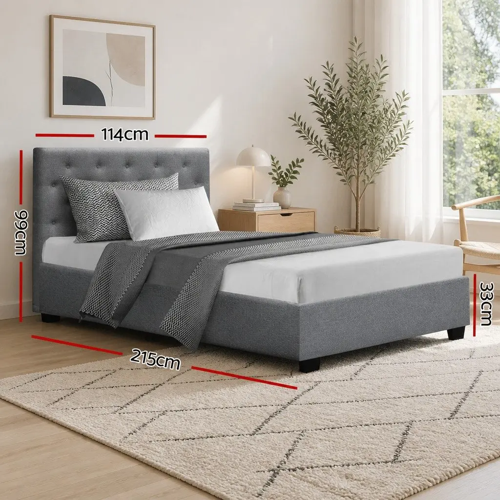 Grey Tufted King Single Bed Frame with Gas Lift Storage
