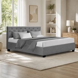 Grey Queen Size Bed Frame with Gas Lift Storage