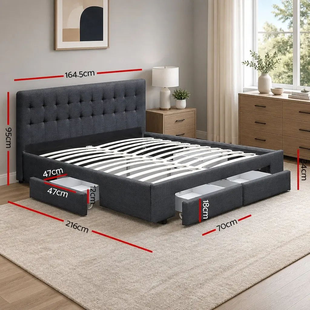 Queen Size Bed Frame with Storage in Charcoal