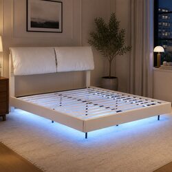 Double Bed Frame with RGB LED Lights and Adjustable Headboard