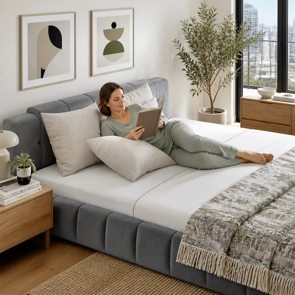 Queen Size Bed Frame with Cloud Headboard in Plush Velvet