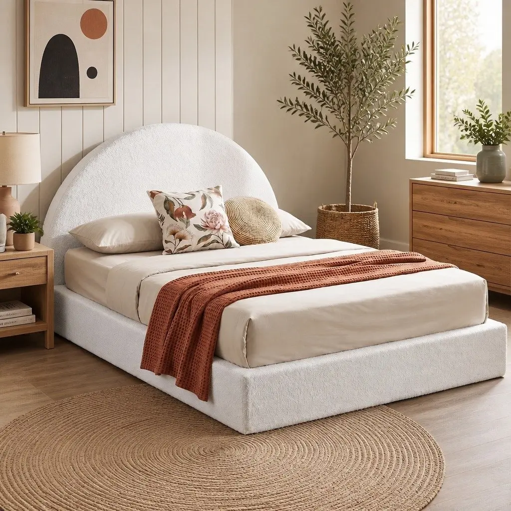 Queen Bed Frame with Boucle Fabric