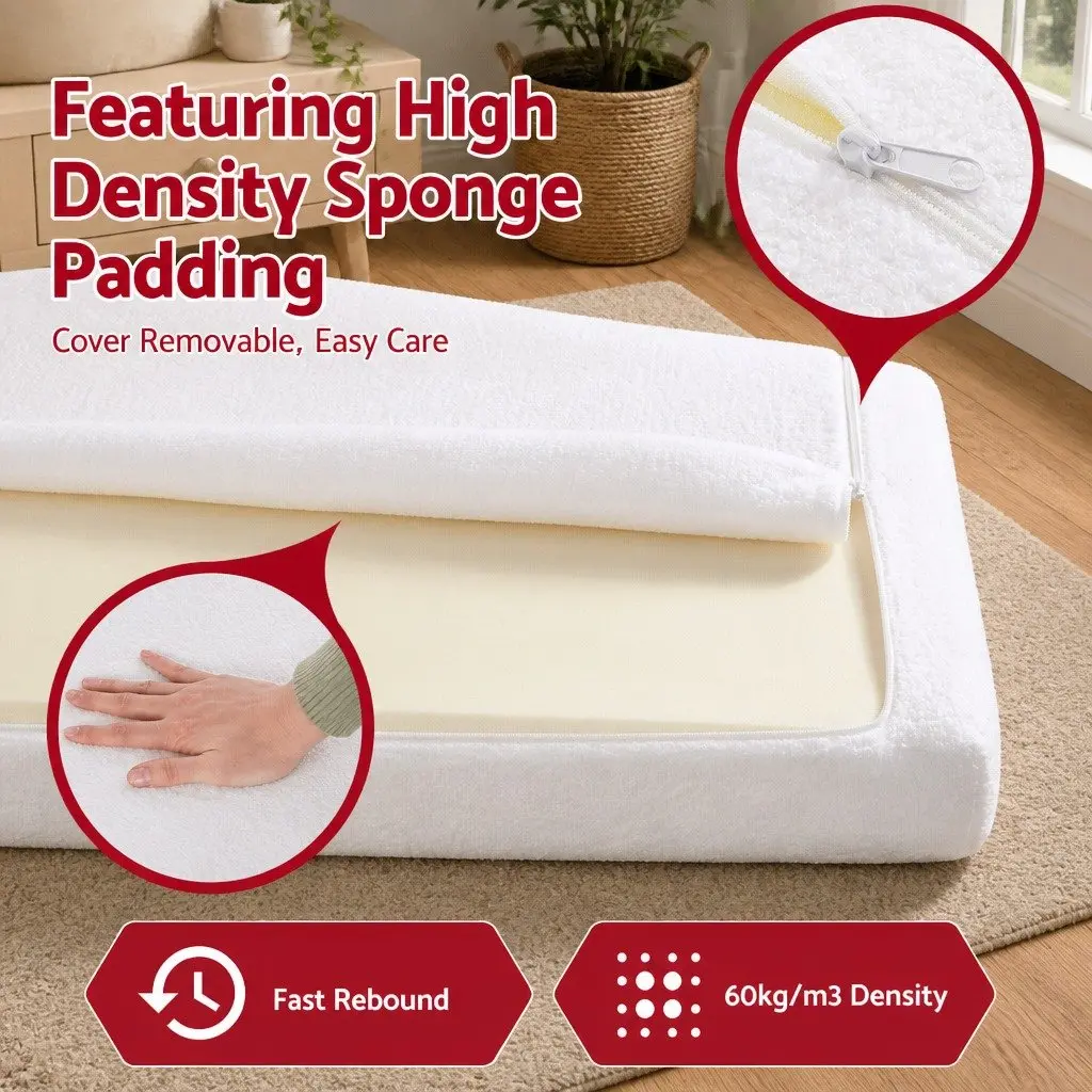 Double Bed Frame Boucle Fabric 155W x 196.5L x 25H cm High-Density Foam