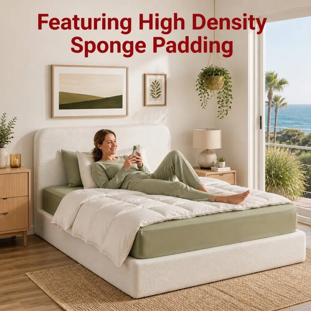 Double Bed Frame Boucle Fabric 155W x 196.5L x 25H cm High-Density Foam
