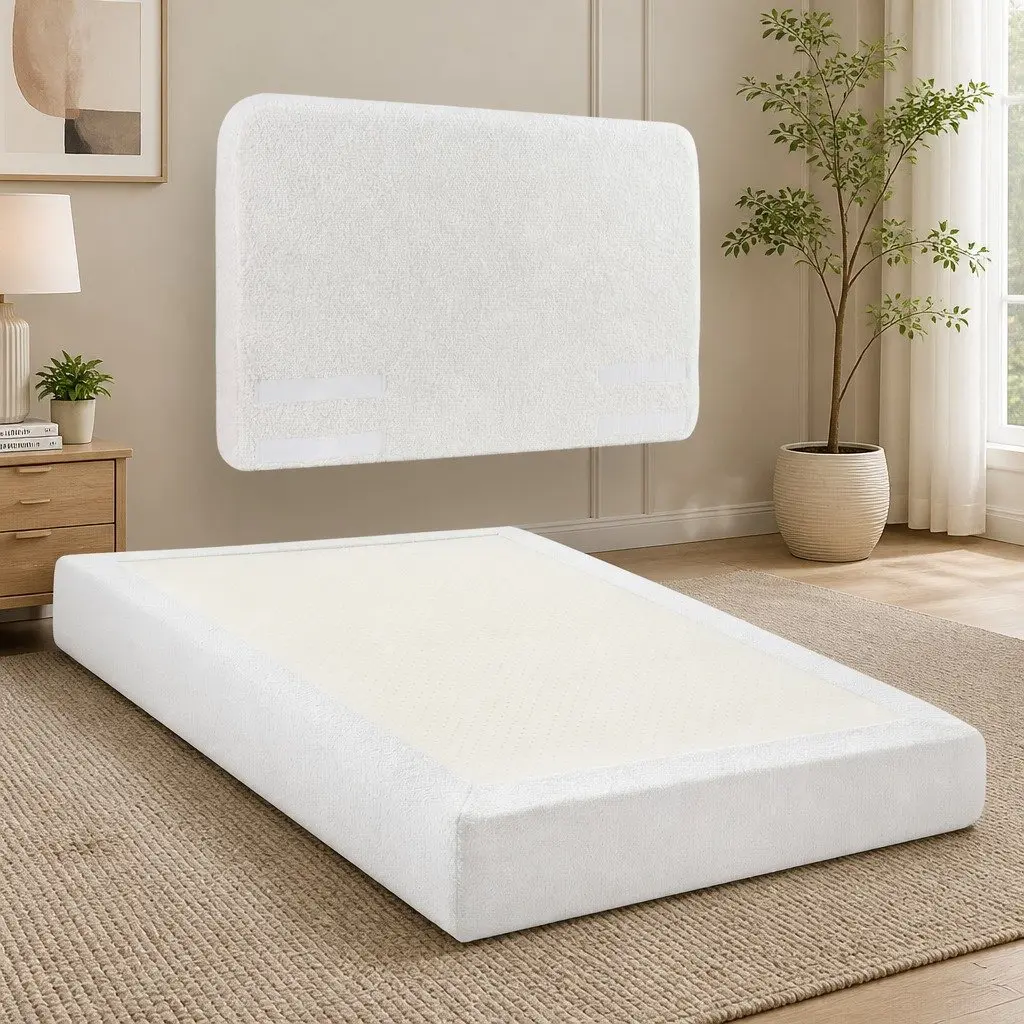 Double Bed Frame Boucle Fabric 155W x 196.5L x 25H cm High-Density Foam