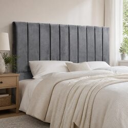 Elegant King Bed Headboard in Dark Grey Velvet