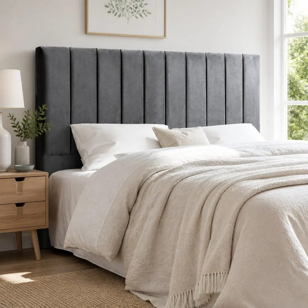 King Bed Headboard in Dark Grey Velvet