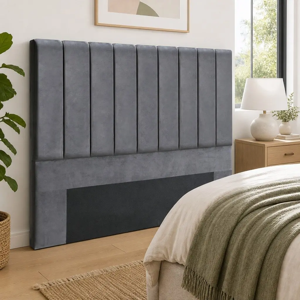 King Bed Headboard in Dark Grey Velvet