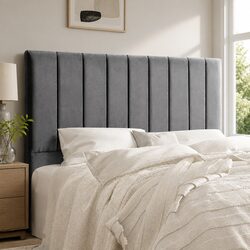 Charcoal Velvet Upholstered Queen Bed Headboard