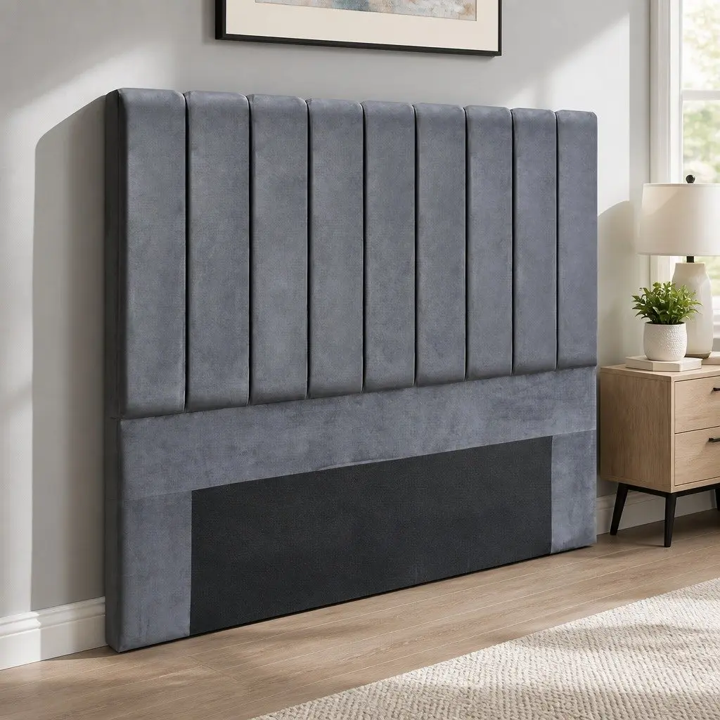 Queen Bed Head Headboard Velvet Upholstered Grey Panel Bedroom