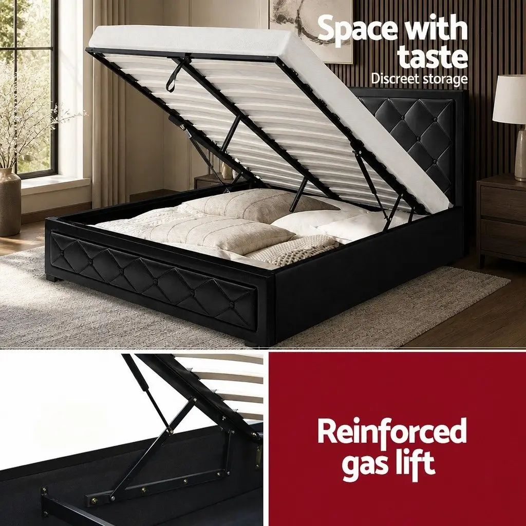 Upholstered Double Gas Lift Bed Frame with Storage