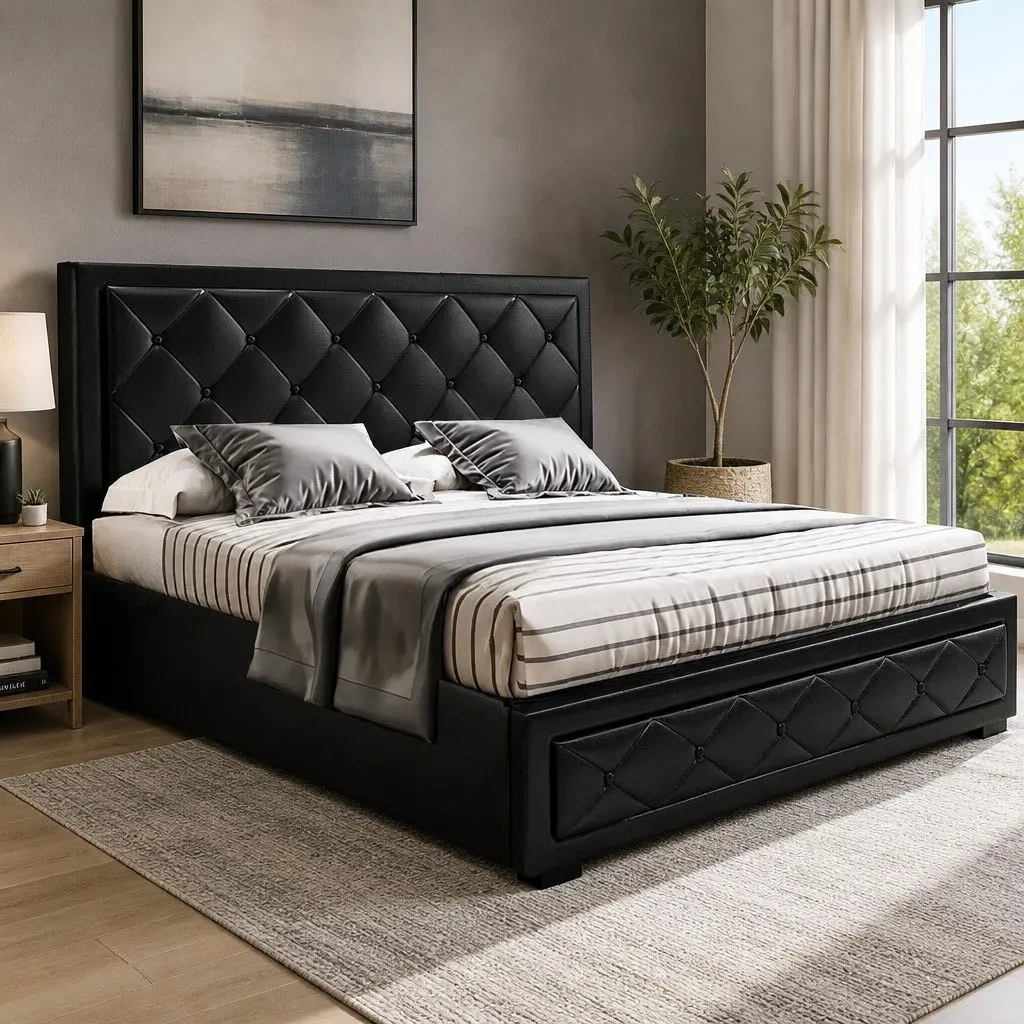 Upholstered Double Gas Lift Bed Frame with Storage