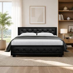 Queen Size Black Gas Lift Bed Frame with Storage
