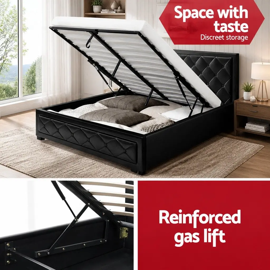 Queen Size Black Gas Lift Bed Frame with Storage