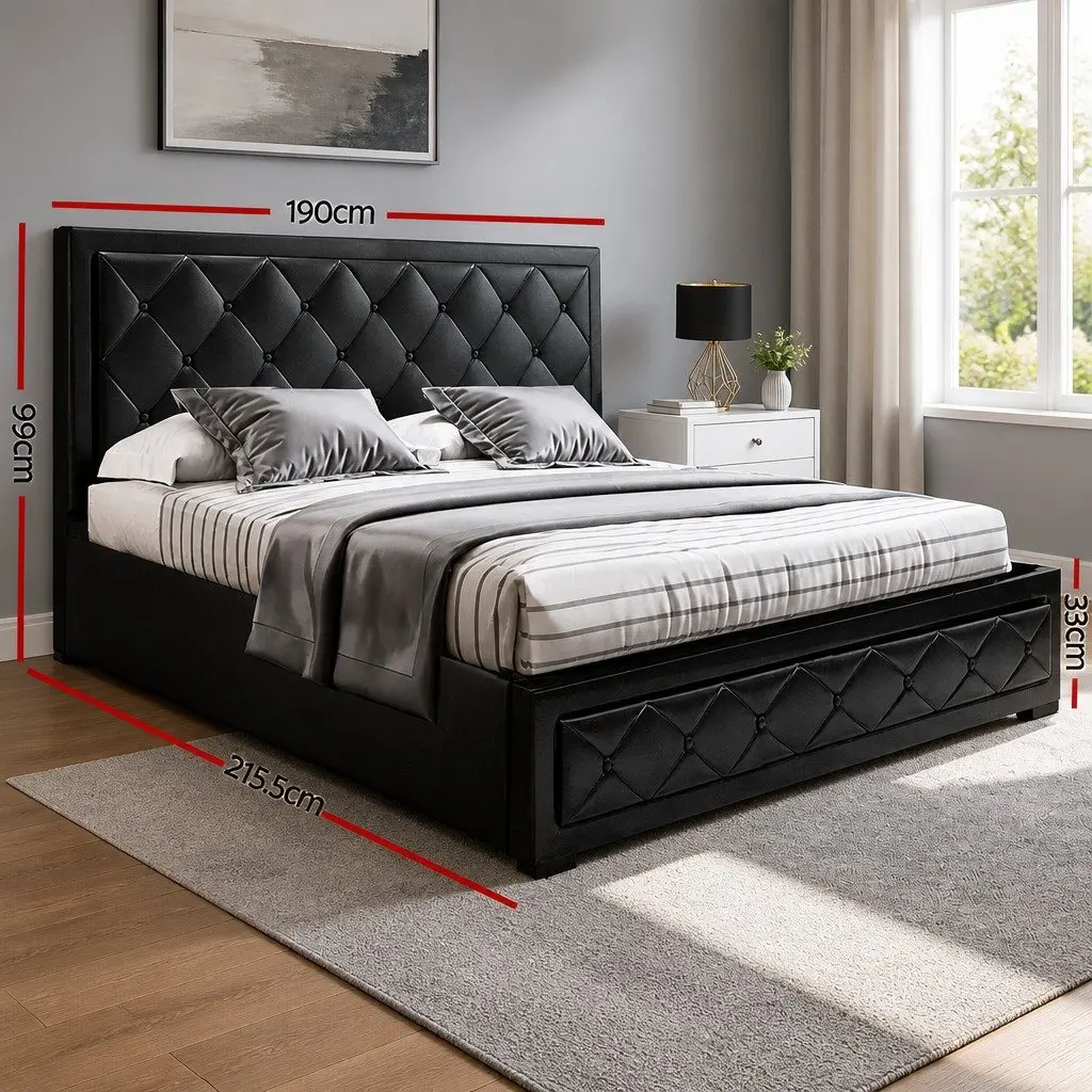 Black Upholstered King Size Gas Lift Bed Frame