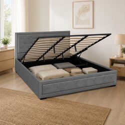 King Size Upholstered Gas Lift Bed Frame with Storage