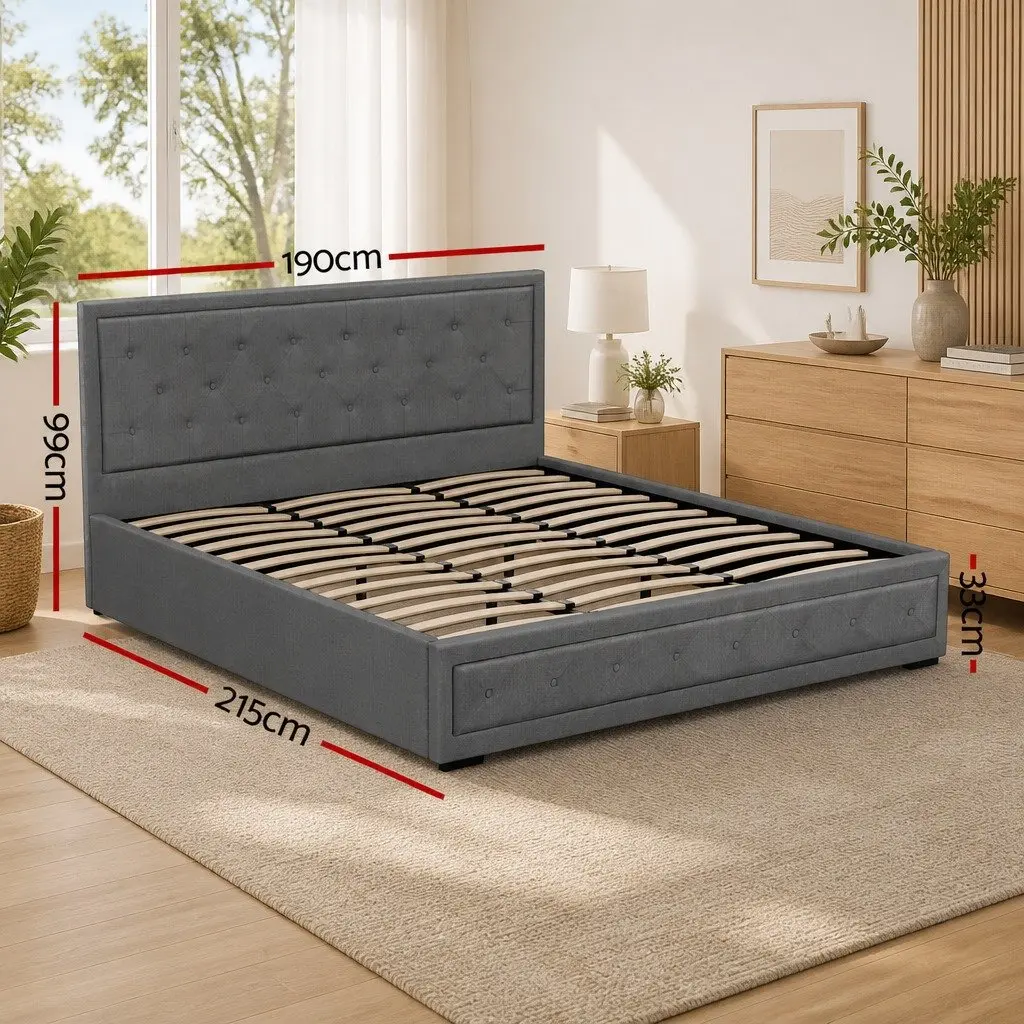King Size Upholstered Gas Lift Bed Frame with Storage