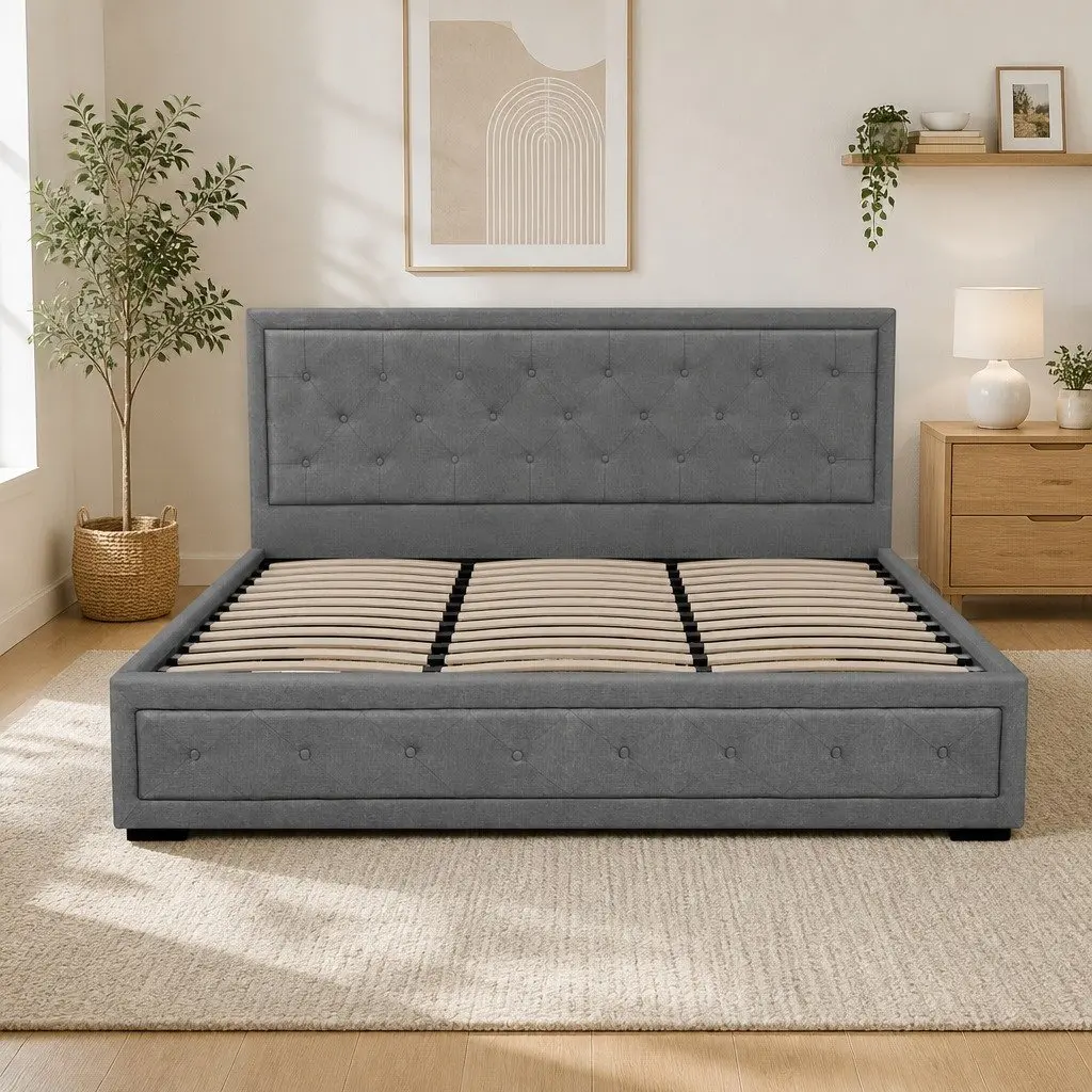 King Size Upholstered Gas Lift Bed Frame with Storage