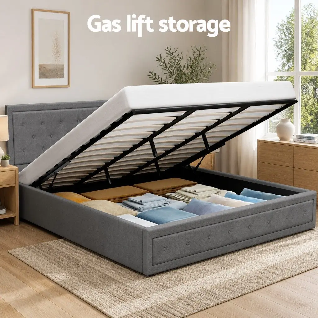 King Size Upholstered Gas Lift Bed Frame with Storage