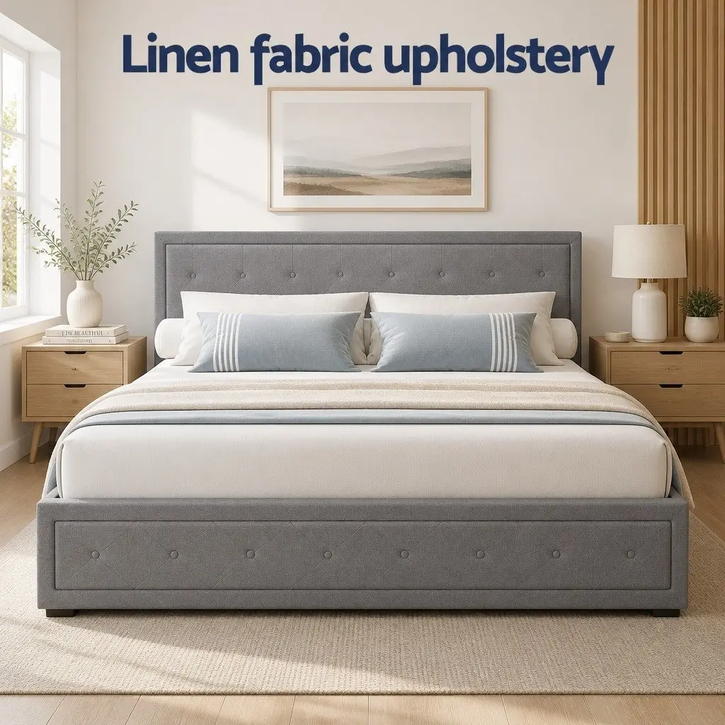 King Size Upholstered Gas Lift Bed Frame with Storage