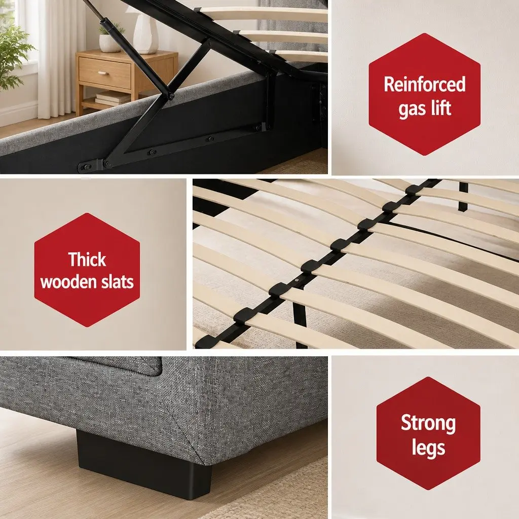 King Size Upholstered Gas Lift Bed Frame with Storage