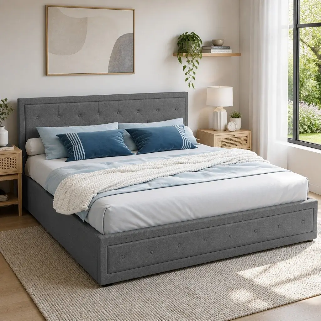 King Size Upholstered Gas Lift Bed Frame with Storage