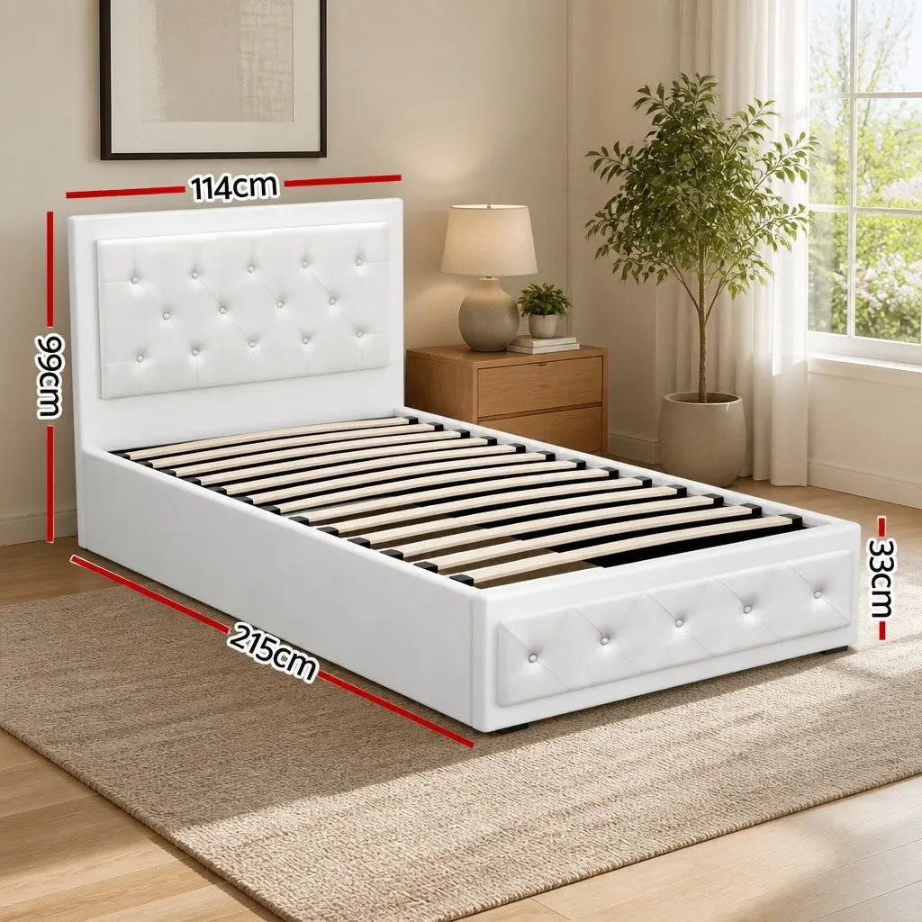 King Single Gas Lift Bed Frame with Upholstered Storage