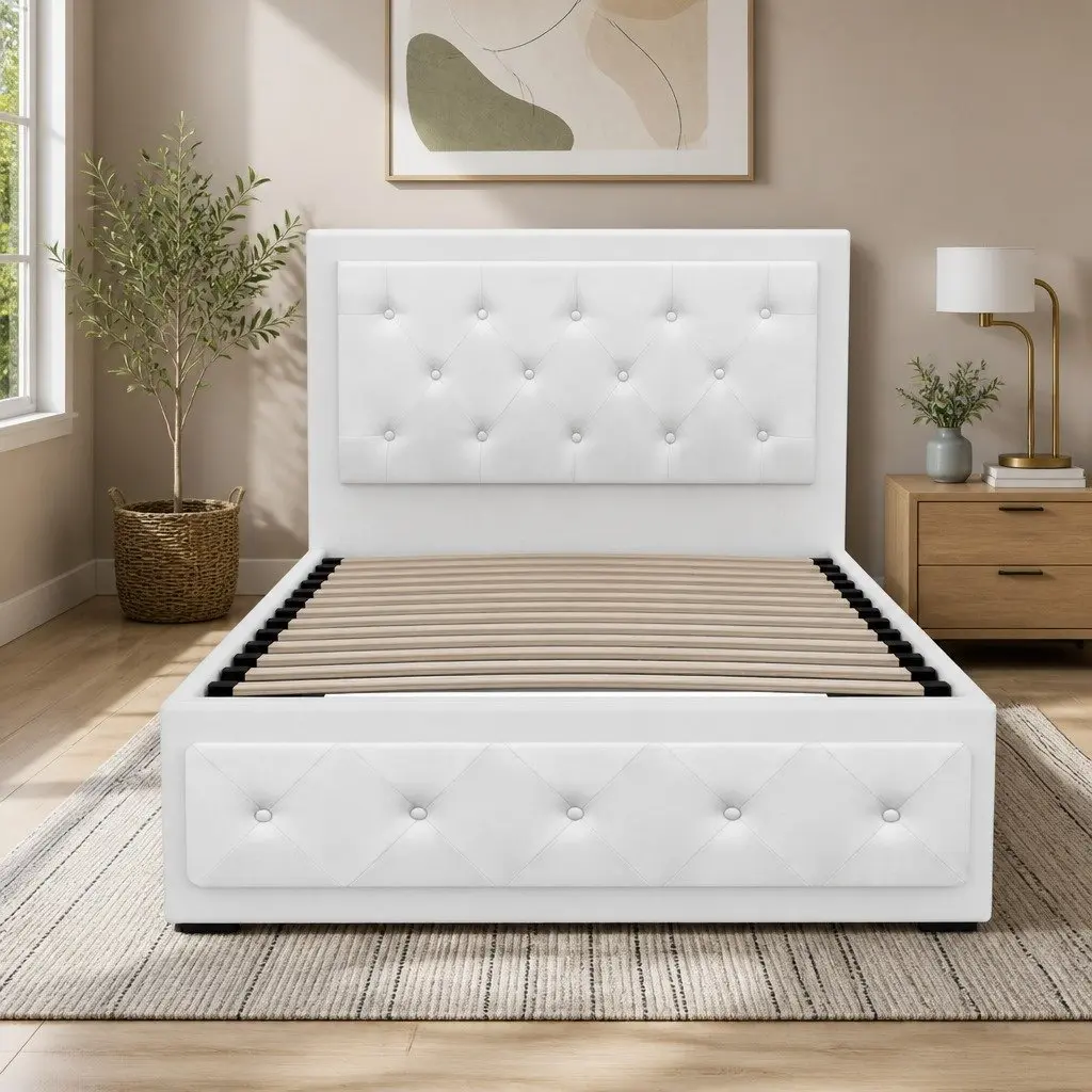 King Single Gas Lift Bed Frame with Upholstered Storage