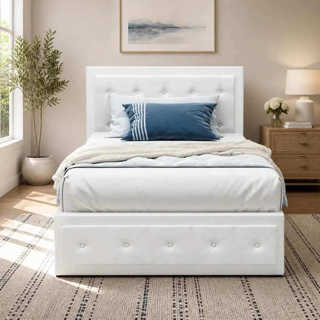 King Single Gas Lift Bed Frame with Upholstered Storage